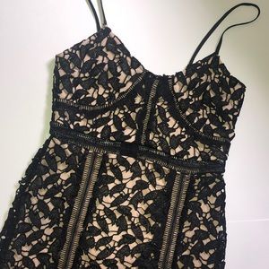 Black and Nude Midi Lace Dress Medium